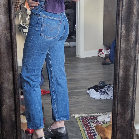 LEVIS- Ribcage Straight Jeans Distressed High-Rise Denim Button Fly - Picture 2 of 2